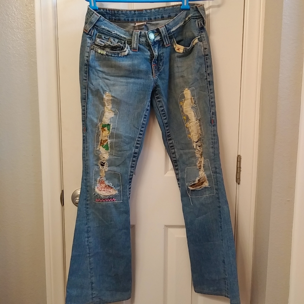 True religion patchwork and distressed Joey jeans